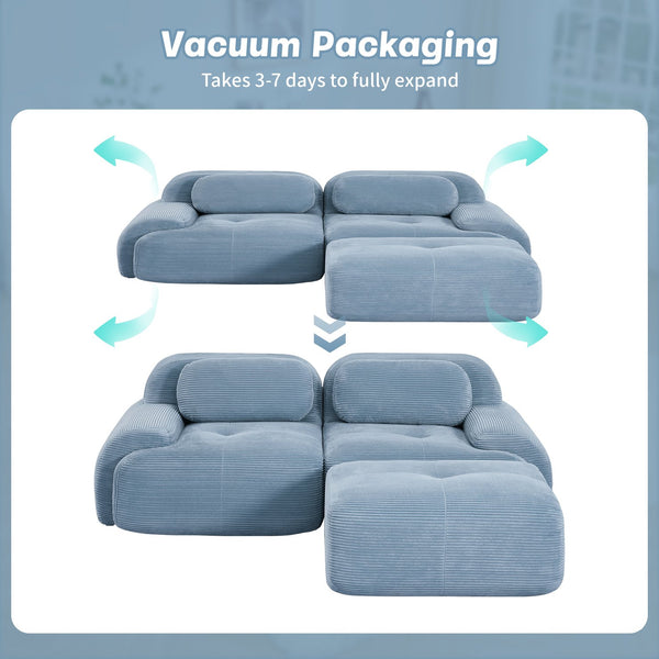 English Elm 82'' Modular L-shaped Sectional Sofa Corduroy Upholstery Curved Arms for Living Rooms Blue W714S01246