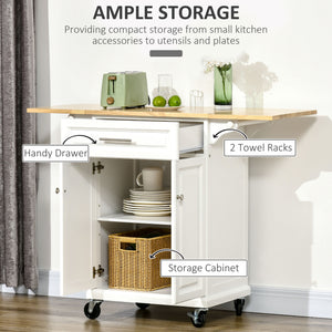 English Elm Homcom Versatile Rolling Kitchen Island With Drop Leaf, Storage Drawer, Towel Racks & Natural Wood Top W2225P200613