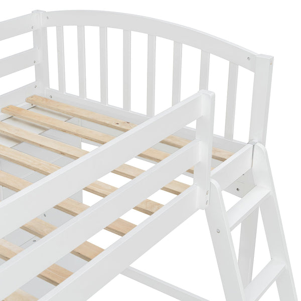 English Elm Twin Loft Bed with Built-in Desk Corner Shelves and Ladder Solid Pine White Frame LT100140KAA