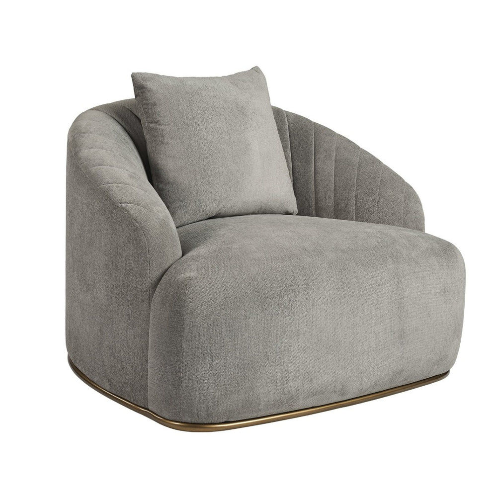 Sunpan ASTRID Armchair - Elegant Polo Club Stone Design with Channel Tufting and Antique Brass Frame 105335
