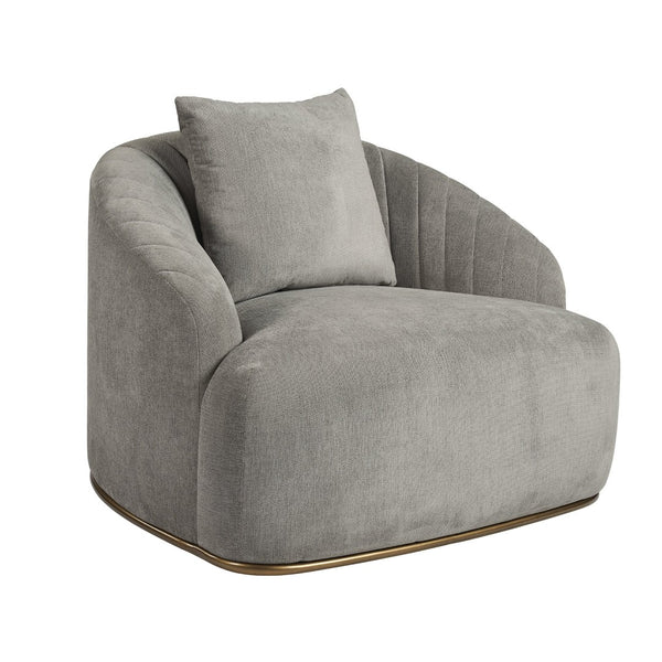 Sunpan ASTRID Armchair - Elegant Polo Club Stone Design with Channel Tufting and Antique Brass Frame 105335