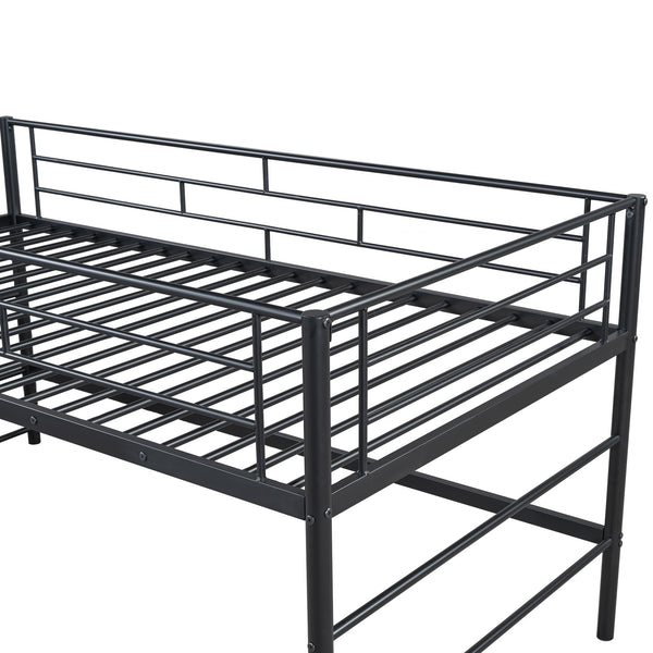 English Elm Mid Mid Loft Bed with Storage Stairs Twin Safety Ladder Low 26.6" Slats Sturdy Metal Frame Black MF323325AAB