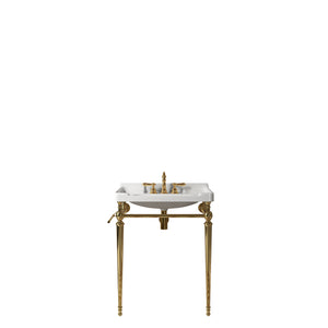 English Elm VICI 28" Bathroom Console Sink with Integrated Ceramic Basin, Overflow, Stainless Support Legs Gold,White W2615S00110