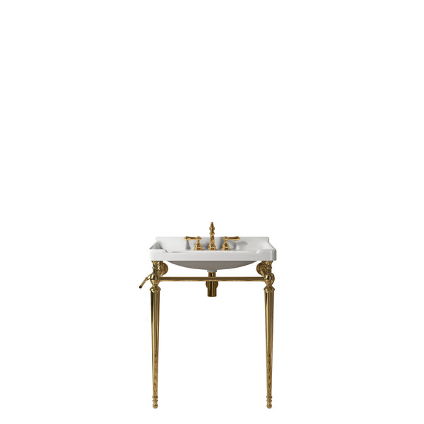 English Elm VICI 28" Bathroom Console Sink with Integrated Ceramic Basin, Overflow, Stainless Support Legs Gold,White W2615S00110