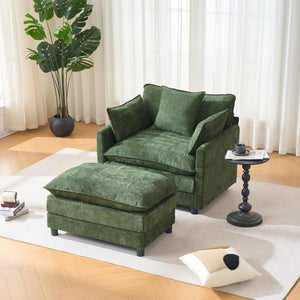 English Elm 39.4" Chenille Club Chair with Ottoman Solid Wood Frame Contemporary Living Room Seat Green W3244P427726