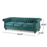 Christopher Knight Home® - Noble House - - 84-Inch Teal 3-Seater Velvet Sofa – Button Tufted With Nailhead Trim, Curved Backrest, And Rolled Arms, Stylish And Elegant Couch For Modern Living Rooms, Durable Upholstery, Luxury Design