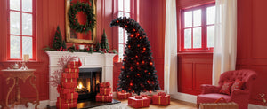 English Elm 6FT Black Artificial Christmas Tree with 250 LED Orange & Purple Lights, 900 Tips, UV-Resistant Indoor Decor PX283441AAA