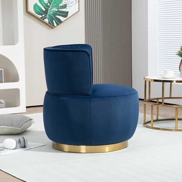 English Elm 360 Velvet Swivel Barrel Chair with Plush Foam Cushion, 360° Rotating Accent Seat for Living Room Navy W395P145392