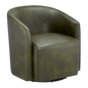 English Elm Ardena Fern Green Faux Leather Swivel Barrel Chair with Pocket Coil Seat, 360° Swivel, Compact Chic B050P322597