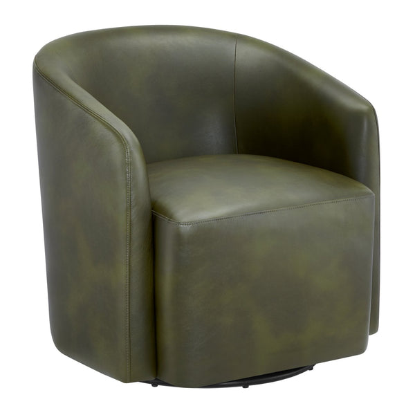 English Elm Ardena Fern Green Faux Leather Swivel Barrel Chair with Pocket Coil Seat, 360° Swivel, Compact Chic B050P322597