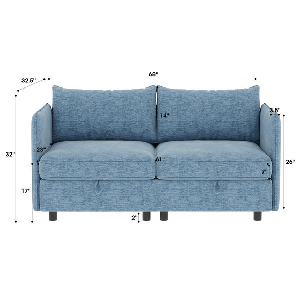 English Elm Love Seat Compact Mid Century Modern Sofa with Hidden Storage for Bedroom or Dorm Antique Blue W680S00144