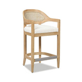 English Elm Americana Mid-Century Modern 26" Cane Back Counter Stool, Ivory White Boucle