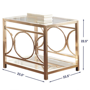 English Elm Steve Silver - Olympia Gold End Table - Glamorous Ironwork With Glass Top And Mirror Shelf For Modern Living Spaces B081P157734-GIGA