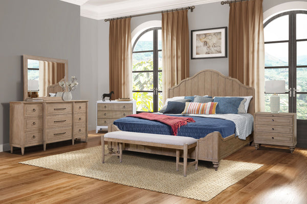 English Elm 3 Drawer Nightstand Solid Wood Sand Finish with Cedar-Lined Drawer, USB A/C Ports & Custom Hardware B2699P218786