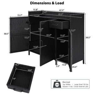 English Elm K&k Outdoor Wicker Bar Cabinet with Tempered Glass Top Adjustable Shelving and Drawer Black Brown N707P233745B