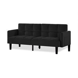 English Elm Velvet Convertible Futon Sofa Bed with Adjustable Back, Plush 9" Cushion, Eucalyptus Frame for Apartments Black W1413P332828