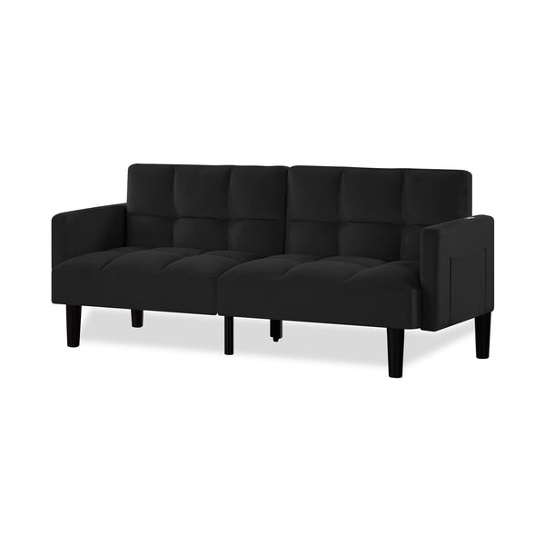 English Elm Velvet Convertible Futon Sofa Bed with Adjustable Back, Plush 9" Cushion, Eucalyptus Frame for Apartments Black W1413P332828
