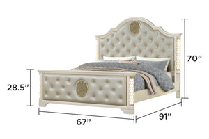 English Elm JASMINE Queen 5 Pc LED Bedroom Set with Champagne Tufted Headboard, Gold Accents & Ample Storage B009S01990