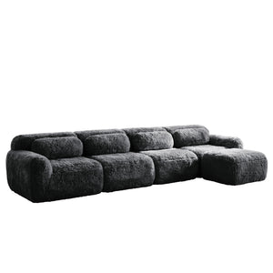 English Elm L-shaped Modular Plush Sectional Sofa with Cloud Foam Cushions for Cozy Living Spaces Dark Grey W714S01554