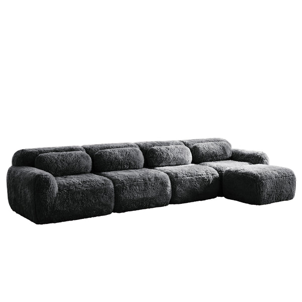 English Elm L-shaped Modular Plush Sectional Sofa with Cloud Foam Cushions for Cozy Living Spaces Dark Grey W714S01554