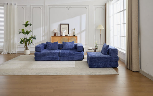 English Elm Compression Convertible Floor Sofa Bed - Durable Chenille, No Assembly, Multi-Purpose Design, Dark Blue W3723S00016