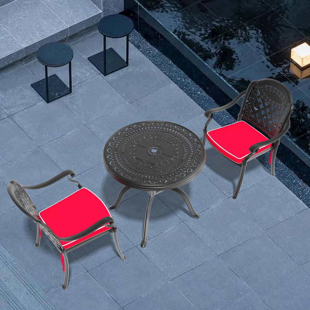 English Elm 3-Piece Elegant Cast Aluminum Patio Set With Red Cushions - Stylish, Durable Dining For Outdoors W1710S00057