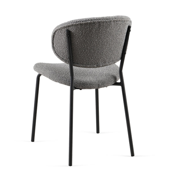 English Elm Grey Boucle Dining Chairs Set Of 4 - Mid-Century Modern Upholstered Chairs With Sleek Black Legs W1164P195045