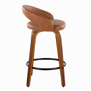 English Elm Fixed-height Swivel Counterstools Mahogany Wood Chrome Footrest Velvet Seat Set of 2 Camel B202S01774