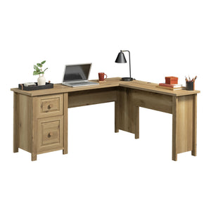 English Elm L-Shaped Desk In Warm Brown Finish - Spacious Workspace With Smart Storage & Cable Management Solutions B356P354482