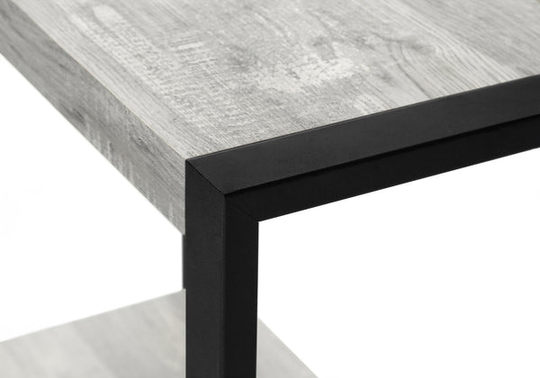 English Elm Accent C-Shaped Side Table with Reclaimed Wood-Look Top and Sleek Metal Frame for Small Spaces Grey 28 L x 15 W x 9 H B2710P219145