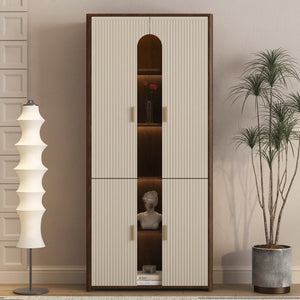 English Elm Display Cabinet with Led Lighting Glass Front Bookcase for Living Room or Office W1321S00054