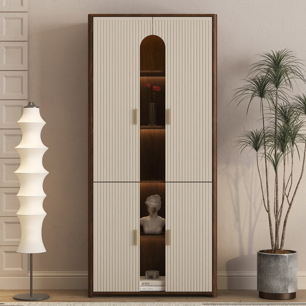 English Elm Display Cabinet with Led Lighting Glass Front Bookcase for Living Room or Office W1321S00054