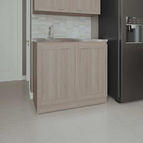 English Elm Utility Sink Base Cabinet with Two Doors Shelved Storage White Oak Laundry Room B097S00202
