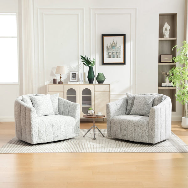 English Elm 39"w Chenille Barrel Swivel Chair Tufted Pumpkin Silhouette Cozy Reading Accent Seat White+Black W3118S00039