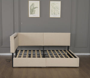 English Elm Twin Boucle Upholstered Bed with Cloud Headboard Storage Drawers and Led Lighting W1670P410466
