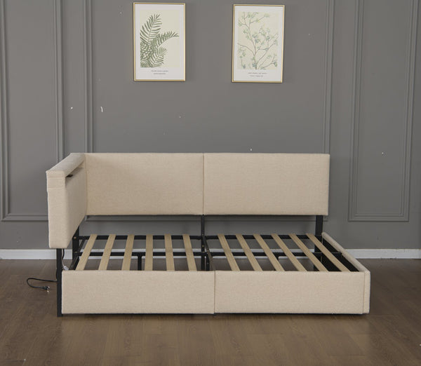 English Elm Twin Boucle Upholstered Bed with Cloud Headboard Storage Drawers and Led Lighting W1670P410466
