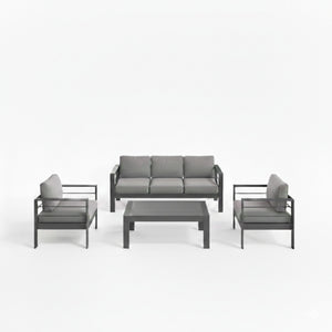 English Elm 4-piece Aluminum Outdoor Conversation Set with Rust-proof Matte Frame and Wpc Coffee Table Dark Grey B082S00090