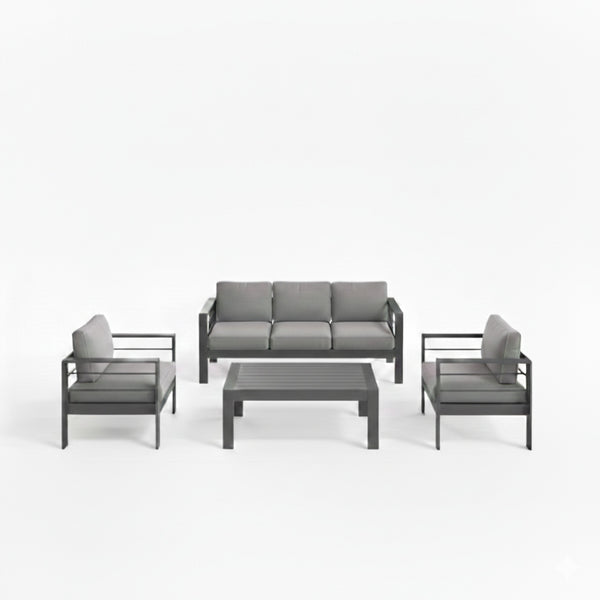 English Elm 4-piece Aluminum Outdoor Conversation Set with Rust-proof Matte Frame and Wpc Coffee Table Dark Grey B082S00090