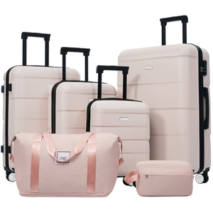 English Elm 6 Piece Hardshell Abs Travel Set with Spinner Wheels Combination Lock and Toiletry Bag Light Pink N732P391314U