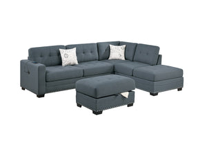 English Elm Living L-Shaped Sectional Sofa Set with Reversible Chaise, Tufted Burlap Fabric, Storage Ottoman, USB Port Dark Gray 34 L x 26 W x 45 H B011S01775