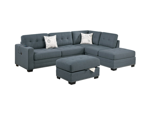 English Elm Living L-Shaped Sectional Sofa Set with Reversible Chaise, Tufted Burlap Fabric, Storage Ottoman, USB Port Dark Gray 34 L x 26 W x 45 H B011S01775