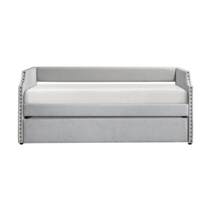English Elm Modern Upholstered Daybed with Pull Out Trundle Nailhead Trim Twin Guest Room Piece Light Gray B011P256303