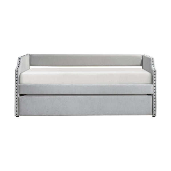 English Elm Modern Upholstered Daybed with Pull Out Trundle Nailhead Trim Twin Guest Room Piece Light Gray B011P256303