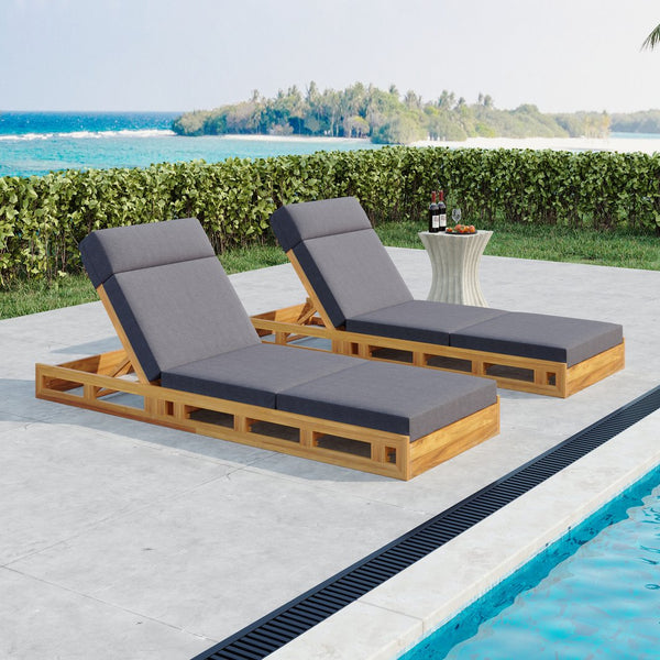 English Elm Christopher Knight Home® - Lounge Chaise Set With Adjustable Headrest - Durable Acacia Wood & Water-Resistant Cushions For Comfort N770P272405T_N770P285267G