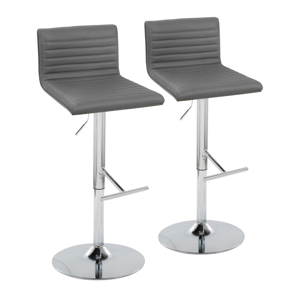 English Elm Mason Contemporary Adjustable Barstool Set Of 2 - Chrome, Walnut, Grey Faux Leather, Swivel Comfort B202S00976