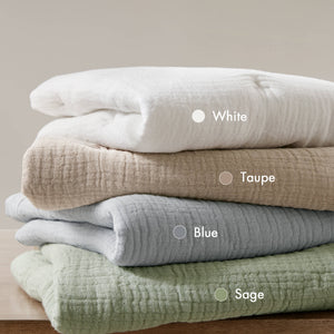 JLA Home Harbor House Blue - Cotton breathable muslin Euro sham with crinkled gauze and delicate embroidery for cozy layered style White HH11-1893