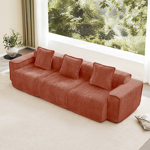 English Elm Streamlined Modular Cloud Sofa Three Seat Velvet Cushions with French Piping for Living Rooms Red W3041S00358