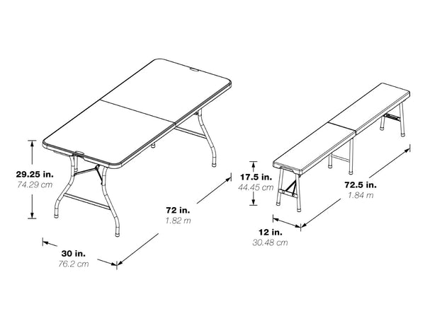OSP Home Furnishings 3 Piece Folding Table Bench Set Resin Top Steel Frame Portable Outdoor Picnic QT3965