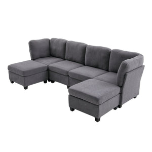 English Elm UNITED Modular 6-Seat Sectional Sofa with Removable Ottoman, Storage Compartments, Convertible Comfort Gray W1568S00245