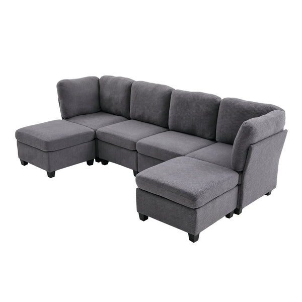 English Elm UNITED Modular 6-Seat Sectional Sofa with Removable Ottoman, Storage Compartments, Convertible Comfort Gray W1568S00245